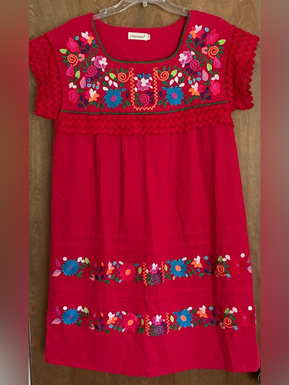 YZXDORWJ Women Mexican Embroidered Peasant Dress M Boho Tunic Lace Sleeve